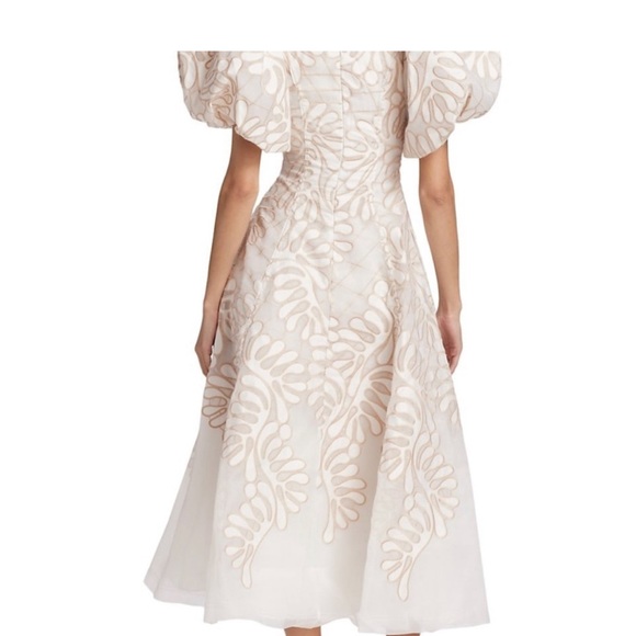 Aje Dresses & Skirts - Aje botanical midi  applique puff sleeve